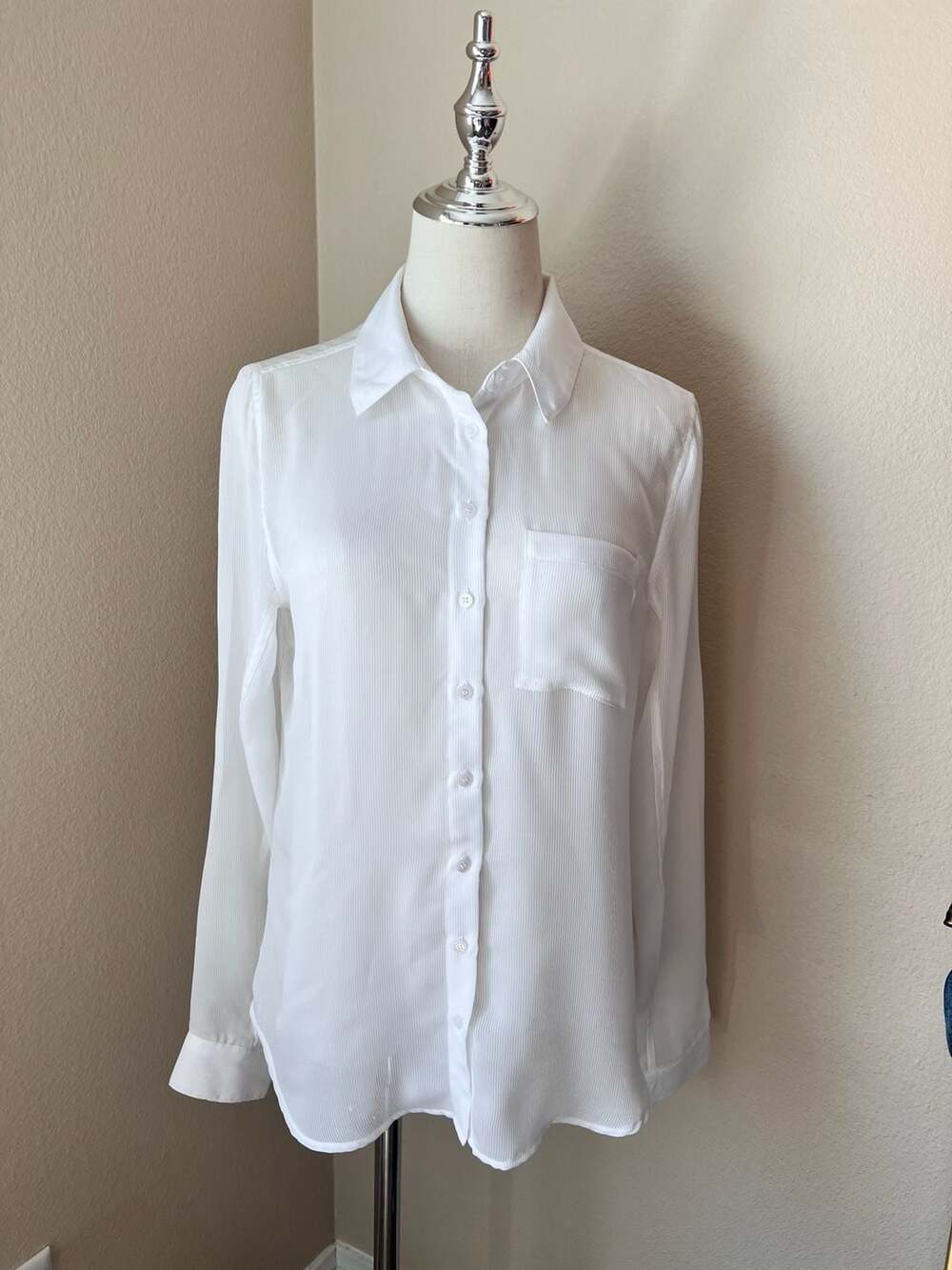 Guess Women's Sheer Pinstripe Button-Down Blouse with Chest Pocket